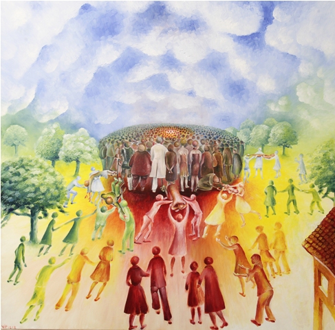 Waltraud Hofmann: tot? (Wohin gehen die Sterbenden? Vielleicht ins Leben? War das Leben vielleicht schon mitten unter den Sterblichen? (Oel auf Leinwand, 800x800)