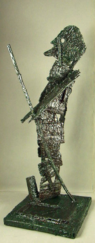 Walter Muertz: The WandererThis is an iron sculpture which has been built up from individual iron elements. The elements were welded individually and partially fused (slag residues are deliberate but also unavoidable). Surface treatment transparent green