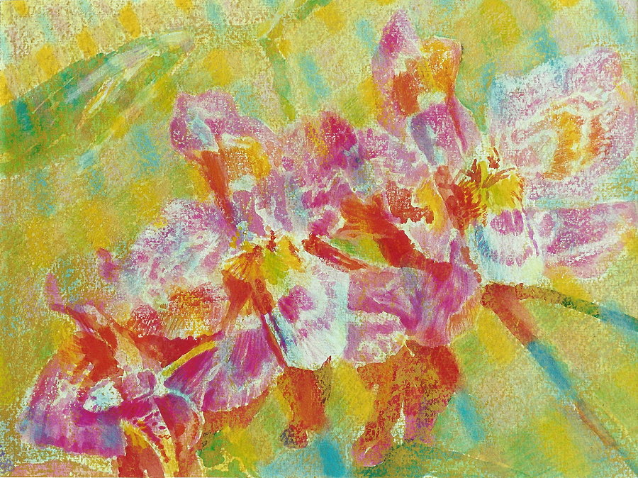 Fred Hahn: OrchideenzungenMischtechnik auf Karton, 1998, 50 x 64 cm