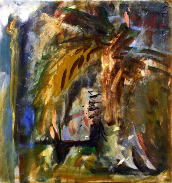 Petra Thalermaier: o.T. - Oel / Holzfaserplatte 110x90 (Fugenrahmen Buche natur)