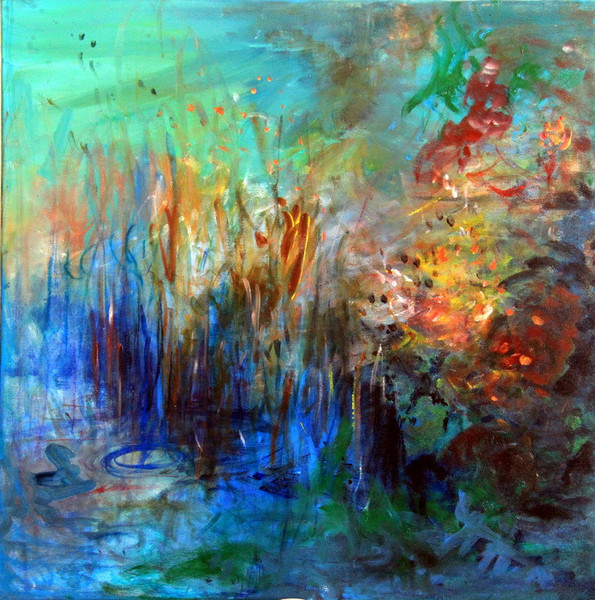 Petra Thalermaier: o.T. - Acryl / Dispersion / Leinwand 120x120 (Fugenrahmen Buche natur)