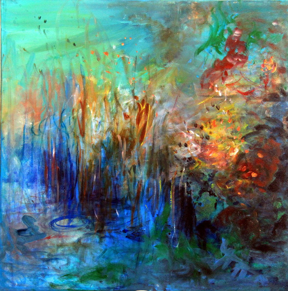 Petra Thalermaier: o.T. - Acryl / Dispersion / Leinwand  120x120 (Fugenrahmen Buche natur)