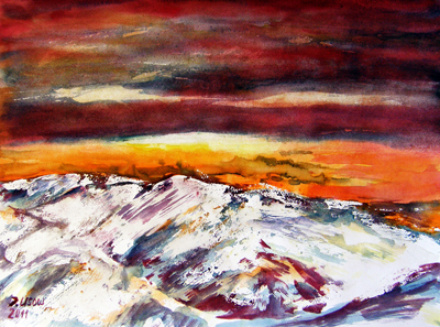 Irina Usova: AlpenlandschaftAquarell auf Aquarellpapier 24 x 32 cm., Originalwerk, Unikat, datiert, signiert