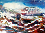 Irina Usova: AlpenlandschaftHerbstlandschaft, Aquarell auf Aquarellpapier 24 x 32 cm., Originalwerk, Unikat, datiert, signiert