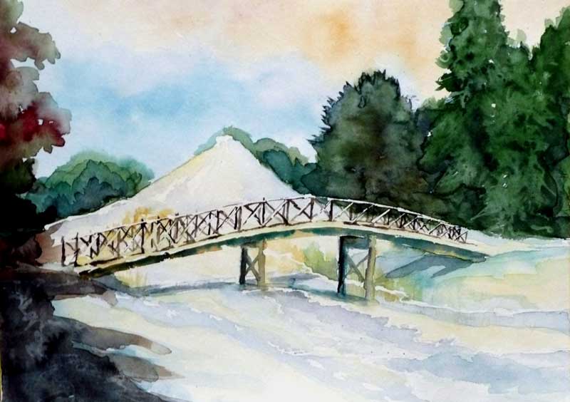 a Seidel:  Winter im Branitzer Park , LandpyramideAquarell auf Karton A3