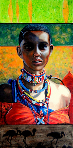Grazyna_ Federico: Massai womanAcryl auf Leinwand, 40 x 80 cm, verkauft