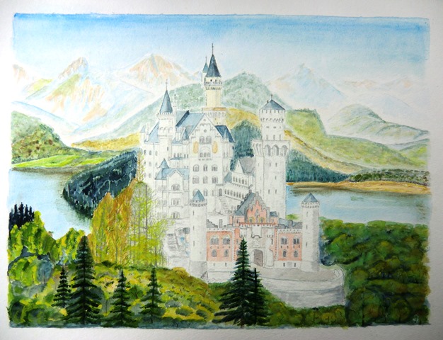 Oskar Ziegler: Schloss NeuschwansteinOriginal Aquarell 60x 48 cm, 300 g/qm, 2015, datiert, signiert, Unikat