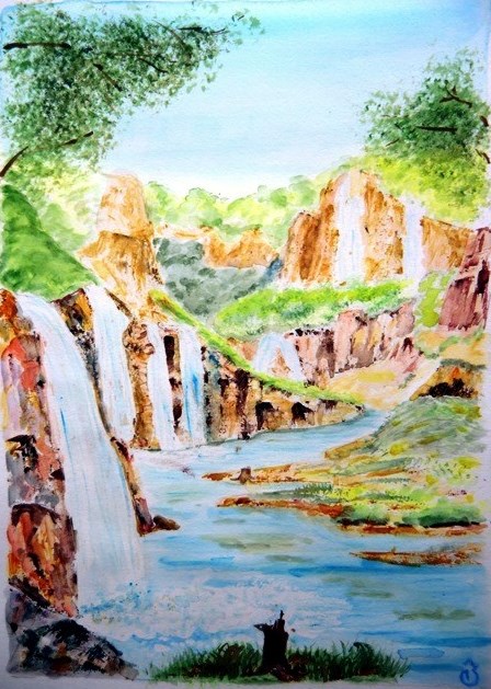 Oskar Ziegler: Plitvicer WasserfaelleWasserfaelle im Nationalpark Plitvicer Seen, Kroatien, 30 x 40 cm, 300 g/qm, 2015, signiert, datiert.