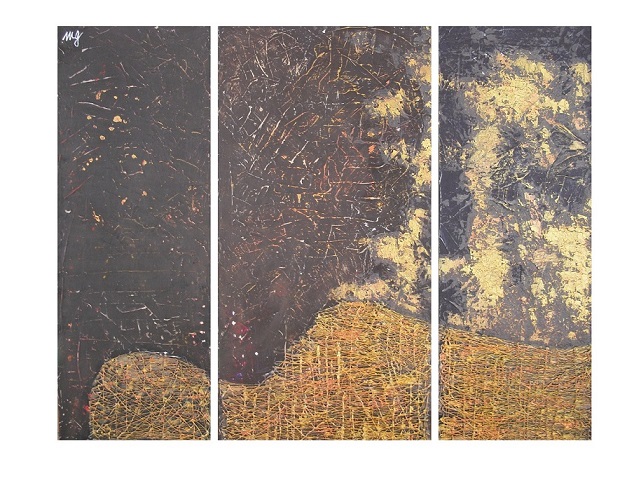 Michael Giangrande: Homeless (2010)Acrylic colour, hot glue and graphite on canvas 80x30cm, 80x40cm, 80x30cm