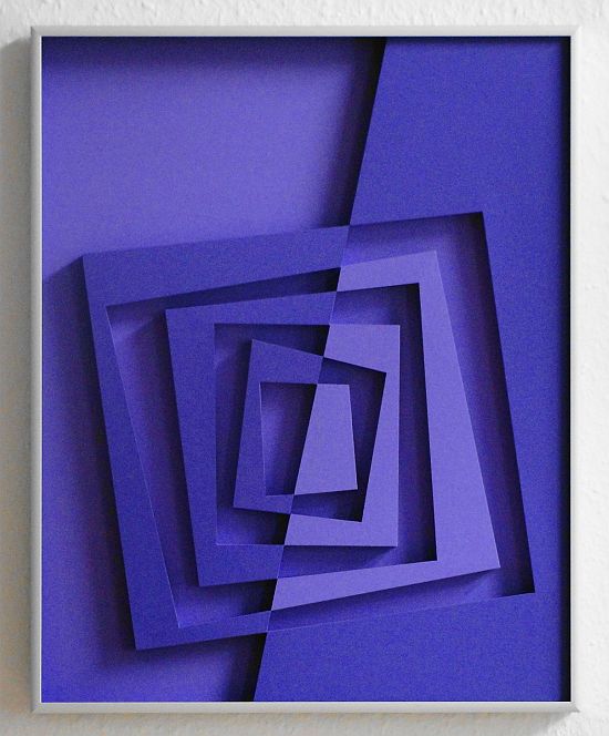 Axel Heibel: Wandobjekt  1/1/15/Kdreidimensionales Objekt aus farbigem Karton unter Glas;  50,5 x 40,5 x 3,5 cm;  2015