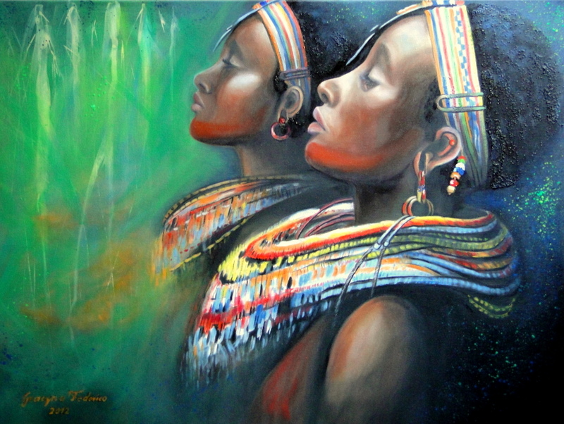 Grazyna_ Federico: Tanz der Samburu  Acryl und ?l auf Leinwand   60 x 80 cm