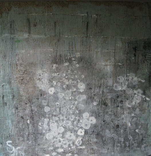 Susanne Neuls: Betonwand mit PatinaAcryl, Marmormehl, Lasuren, Kaffee- 60x60x3