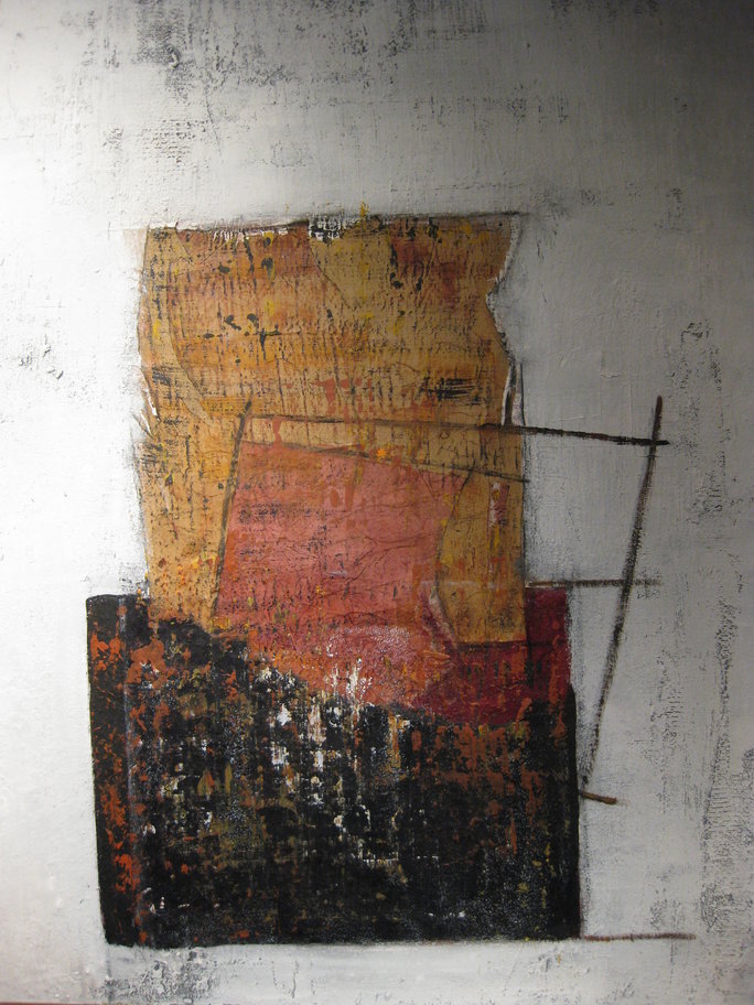 Susanne Neuls: GestapeltCollage-Acryl, Papiere, Marmormehl-100x120x3