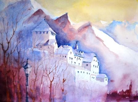  : Schloss VaduzAquarell, 76x56 cm, Aquarellb?tten 600gr, ungerahmt