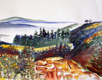 Irina Usova: BerglandschaftAquarell auf Aquarellpapier 27 x 34 cm., Originalwerk, Unikat, datiert, signiert