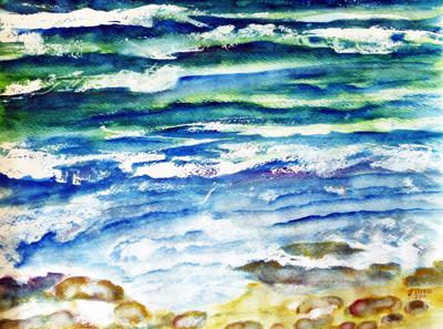 Irina Usova: Das MeerAquarell auf hochwertigem Aquarellpapier 36 x 48 cm,, Originalwerk, Unikat, datiert, signiert