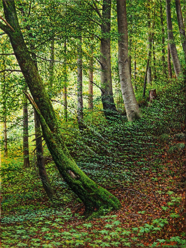 Juergen Schmidt: Laubwald in der Naehe von Schongau2016, 45/60 cm, Oel, Leinwand, Original, Unikat, datiert, signiert