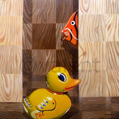Valentin Reimann: Duck, Fish und D-C-Fix70x70cm Oel
