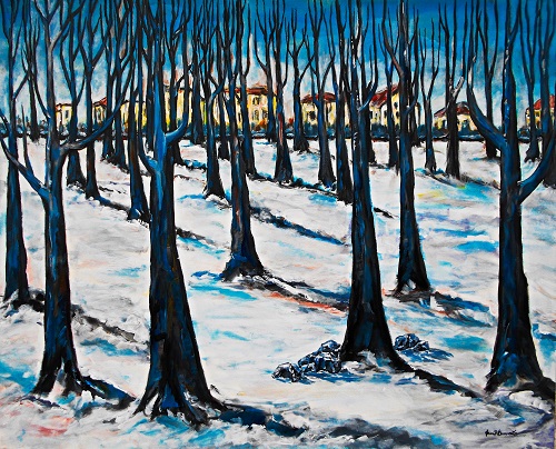Eberhard Schmidt-Dranske: Winter im Park, Acryl auf Leinwand 80 x 100 cm