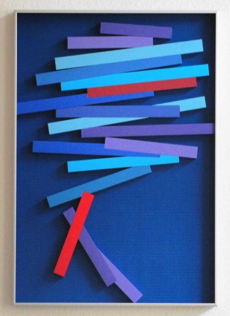 Axel Heibel: Wandobjekt  14/9/17/kdreidimensionales Objekt aus verschiedenfarbigen Kartons unter Glas - 2017 - 70,5 x 50,5 x 3,5 cm