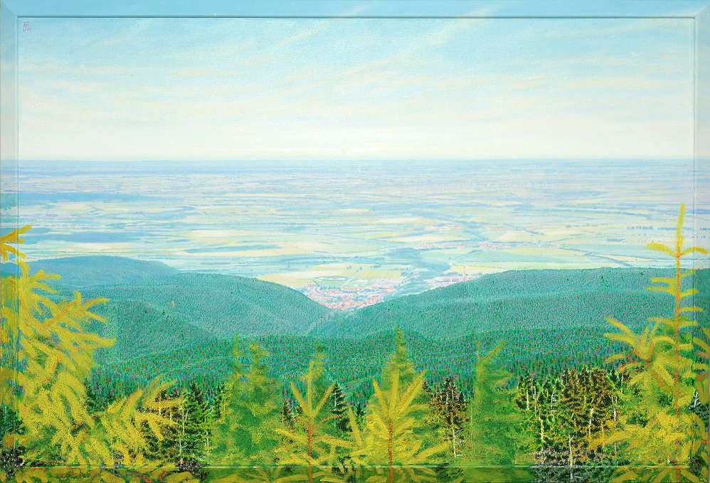 Fred Hahn: Brocken-Ilsetal-WeiteOil auf Baumwolle + Holz (-Rahmen), 2006-2013, 86 x 126 cm