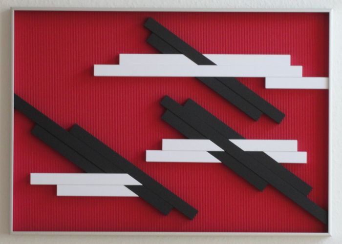 Axel Heibel: Wandobjekt  1/1/17/Kdreidimensionales Objekt aus rotem, weissem und schwarzem Karton unter Glas  -  2017  -  50,5 x 70,5 x 3,5 cm