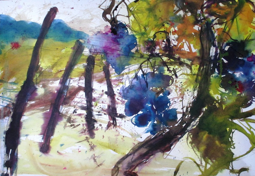 Heike Renz: Weinberge bei T?bingenAquarell auf Papier  , 60 x 80cm , 2019