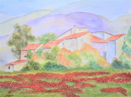 Udo Teuchert: Bergdorf in der ProvenceAquarell auf Aquarellpapier 48 x 36 cm