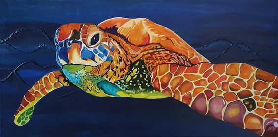 Anonciata Braun-Brinkmann: Sea TurtleMeeresschildkrten 50x100 cm mit Strucktur Wellen