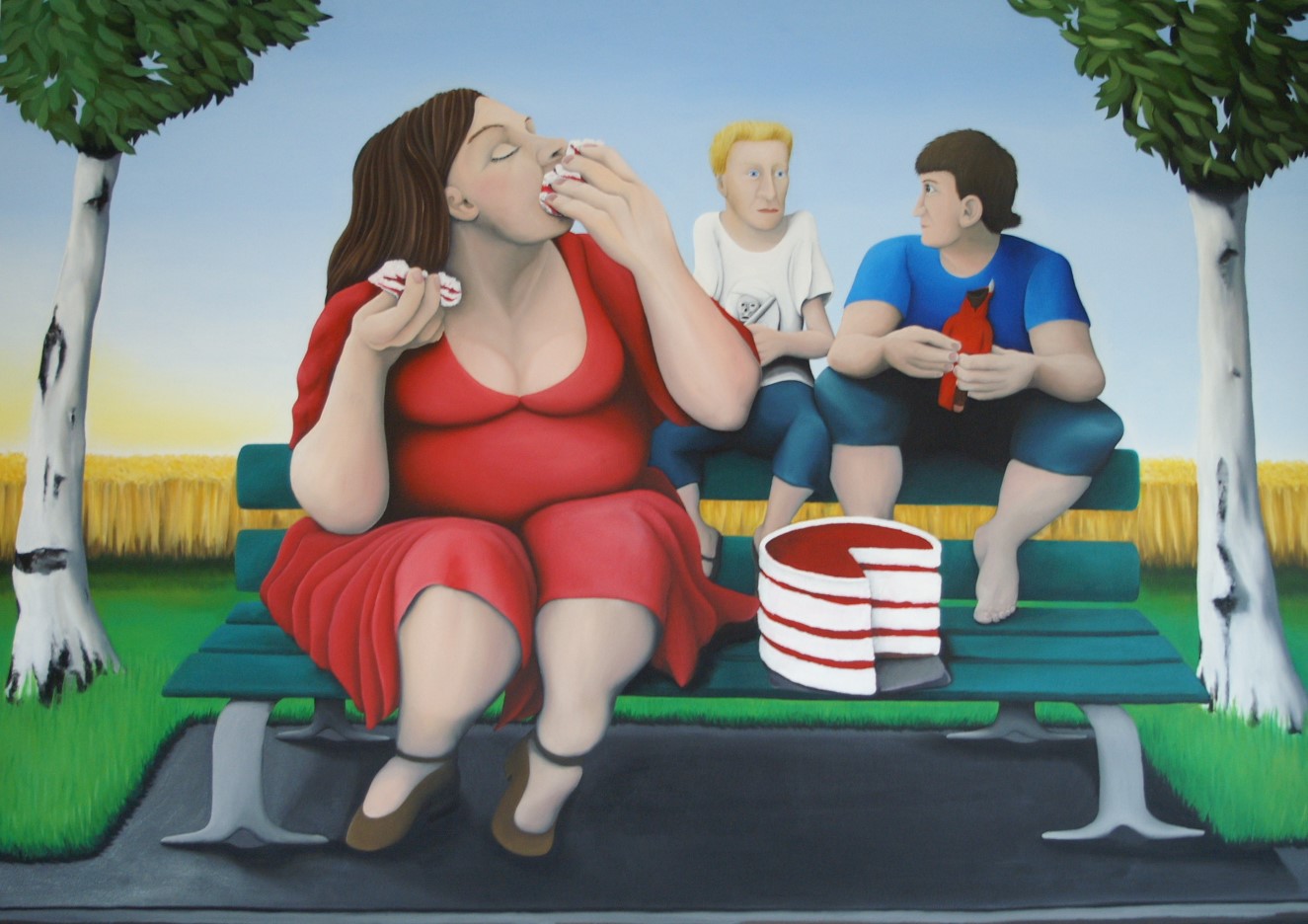 Mareke Mller: Sucht im Alltag: Essen, l auf Nessel, 140 x 100 cm