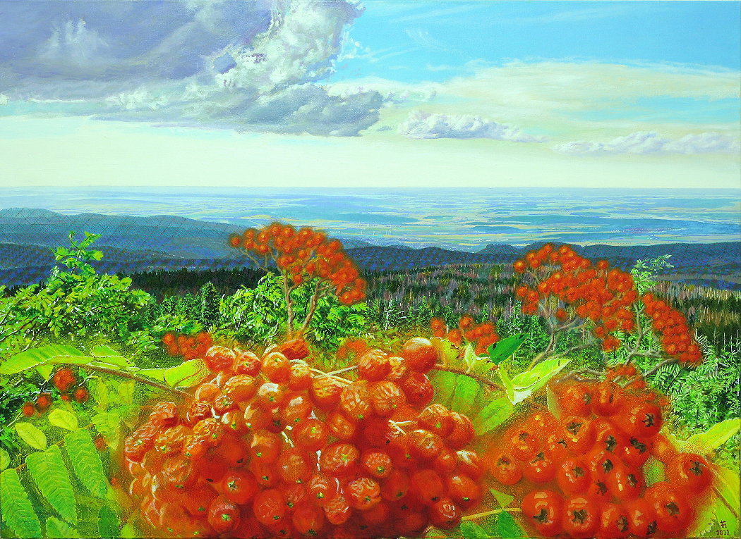 Fred Hahn: Und suche mein Licht in der Weite der Natur IOil, Oilpastell auf Baumwolle, 2020, 107 x 146 cm